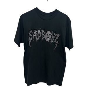 Y2K Streetwear Rhinestone Graphic Tee Sad Boyz Black Cotton Medium